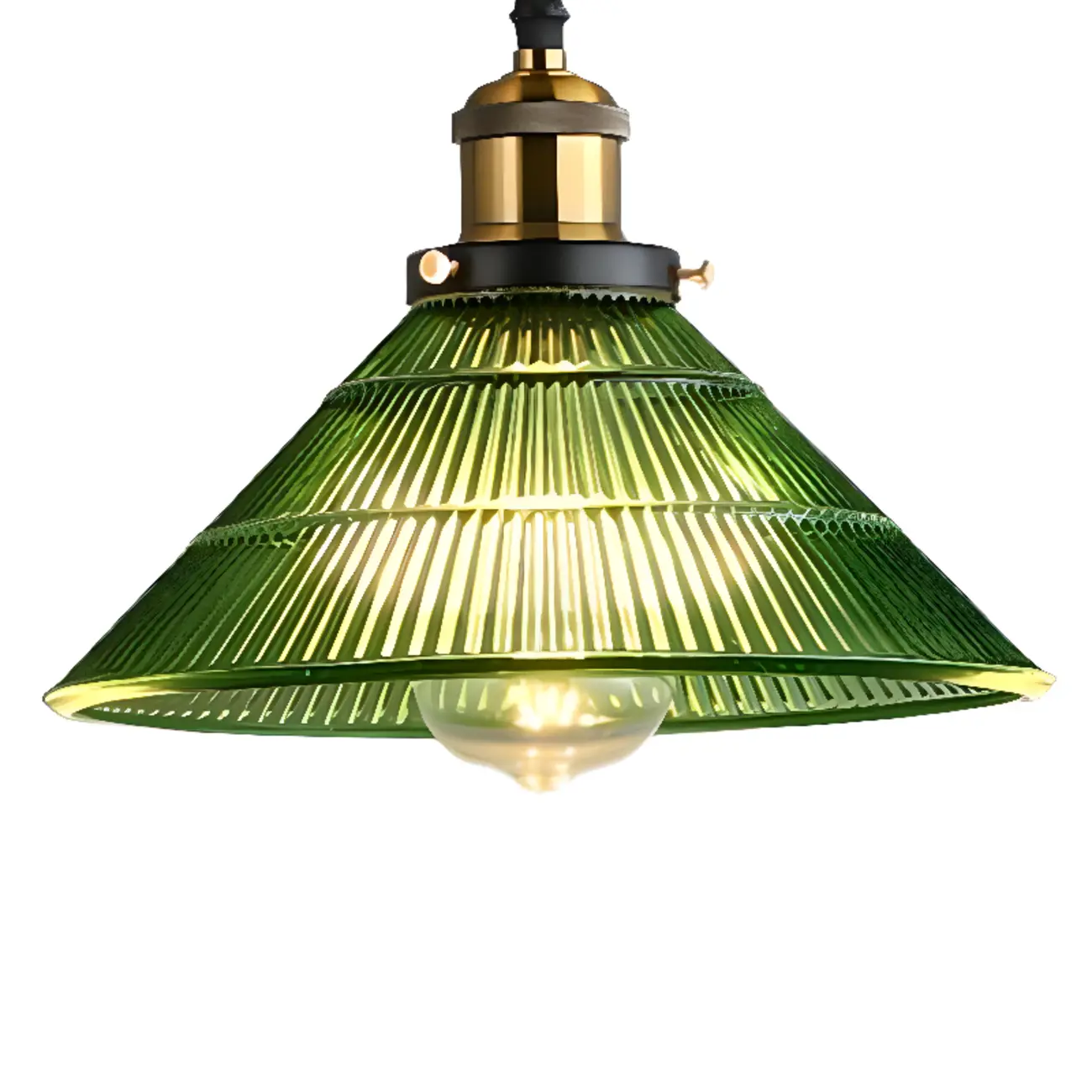 Vintage Green Cone Stained Glass Pendant Lamp with Stripes for Decor Image - 10 | homeyfad