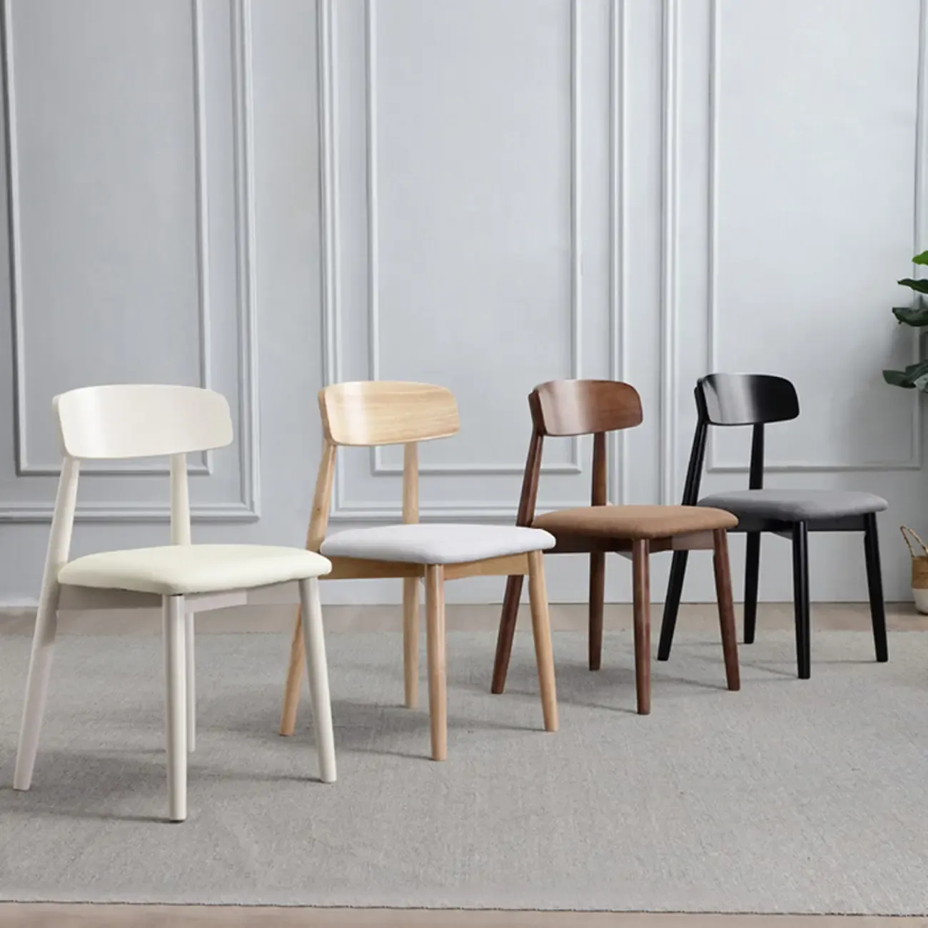 Scandinavian Wooden Low Back Upholstered Dining Chair Image - 1