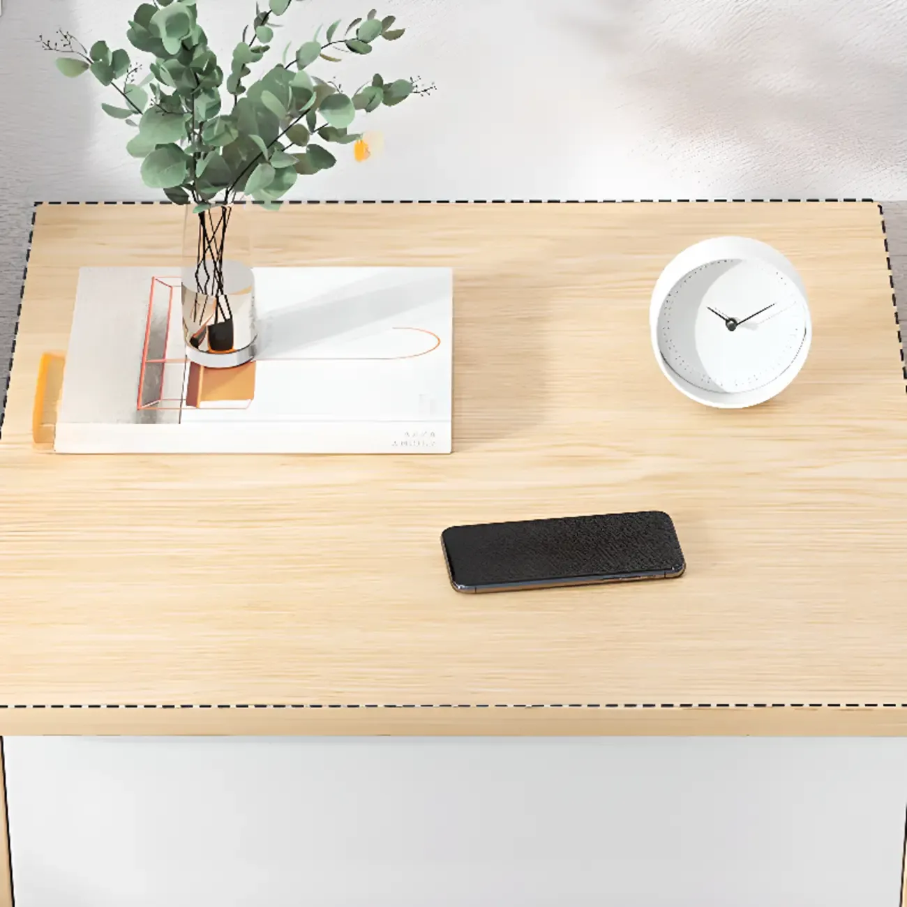 Modern Wooden Nightand with White Drawer and Open Storage Image - 7