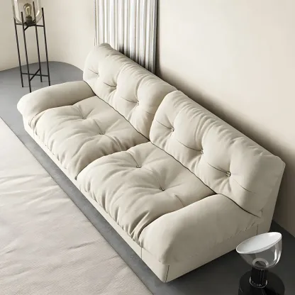 Modern Off-White Tufted Leather Sectional Sofa for Living Room Image - 10