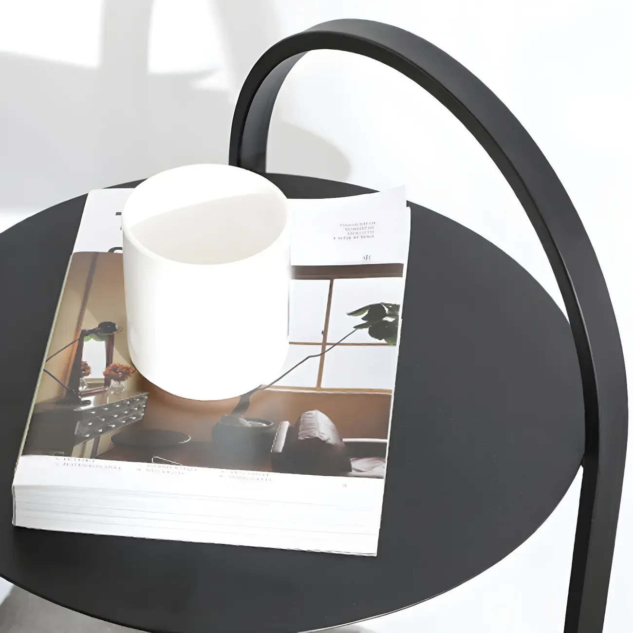 Simple Round Metal Bedside Table in Black with Shelf  Image - 11