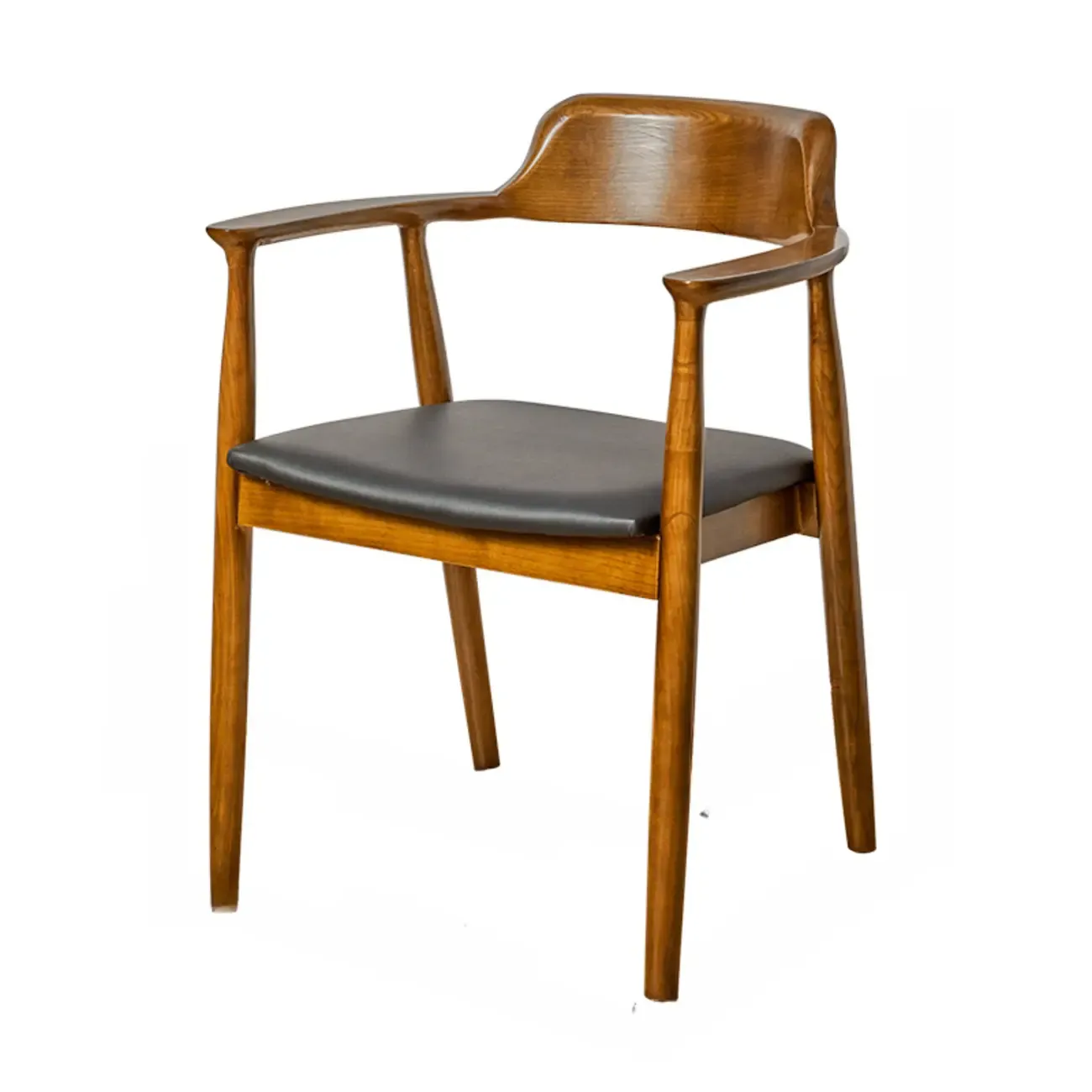 Simplistic Leather Upholstered Dining Chair Wooden with Armrest Image - 18