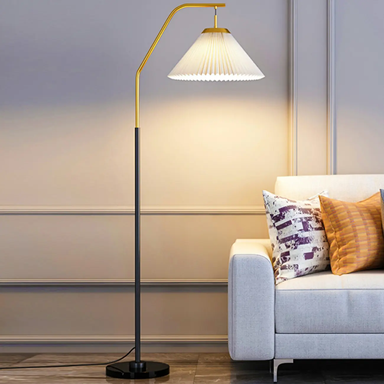 Black Traditional Floor Lamp with White Pleated Fabric Shade Image - 6 | homeyfad