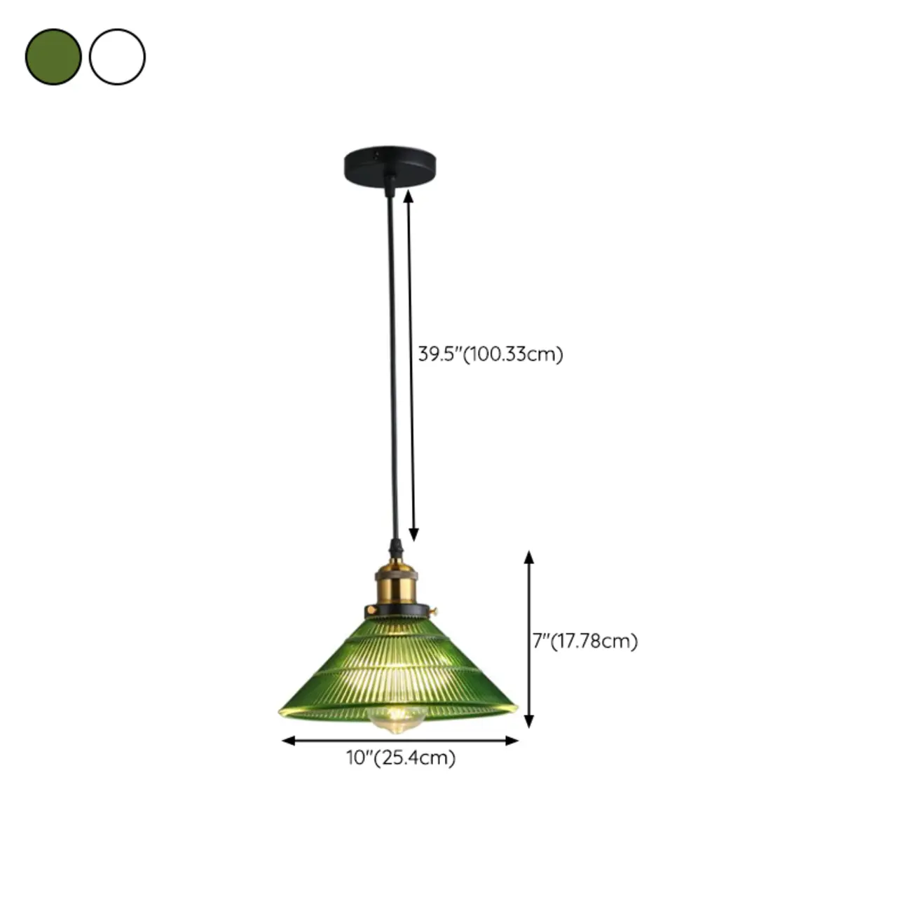 Vintage Green Cone Stained Glass Pendant Lamp with Stripes for Decor #size | homeyfad