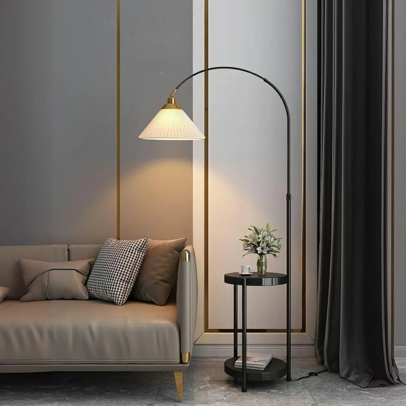 Arc Floor Lamp with Shelves and Adjustable Head for Living Room Image - 6 | homeyfad