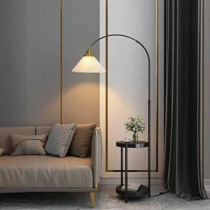 Arc Floor Lamp with Shelves and Adjustable Head for Living Room Image - 6