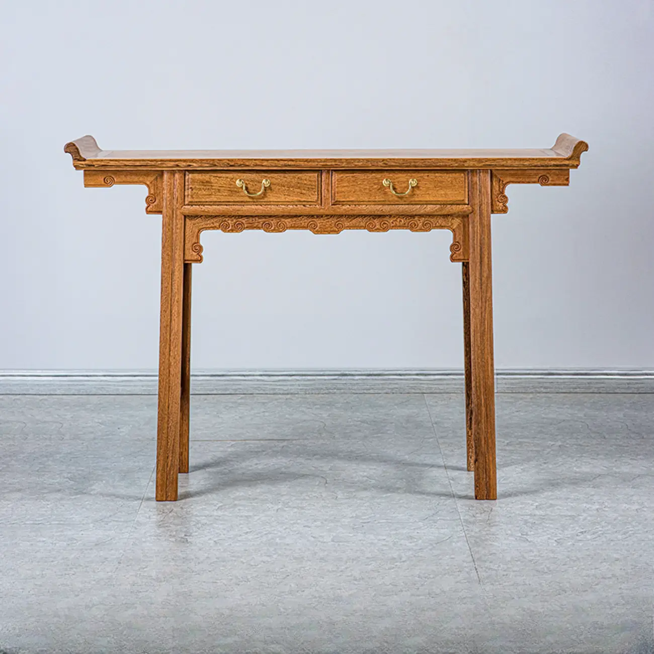 Oriental Brown Wooden Console Table with Drawers Image - 3 | homeyfad