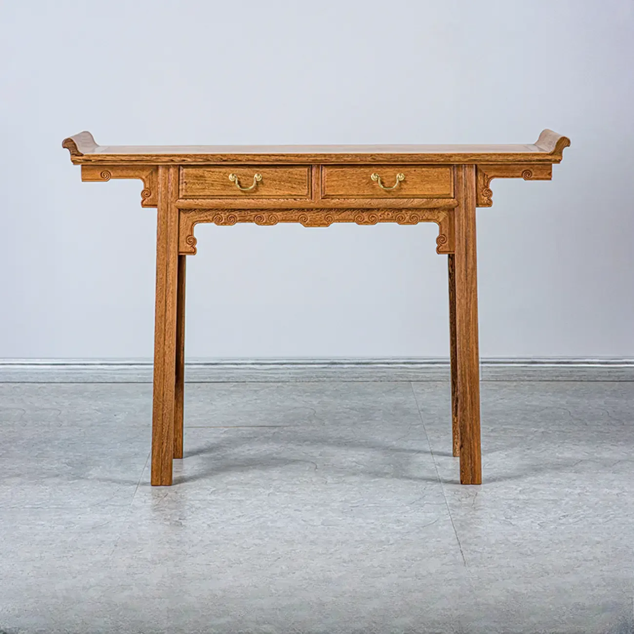 Oriental Brown Wooden Console Table with Drawers Image - 3