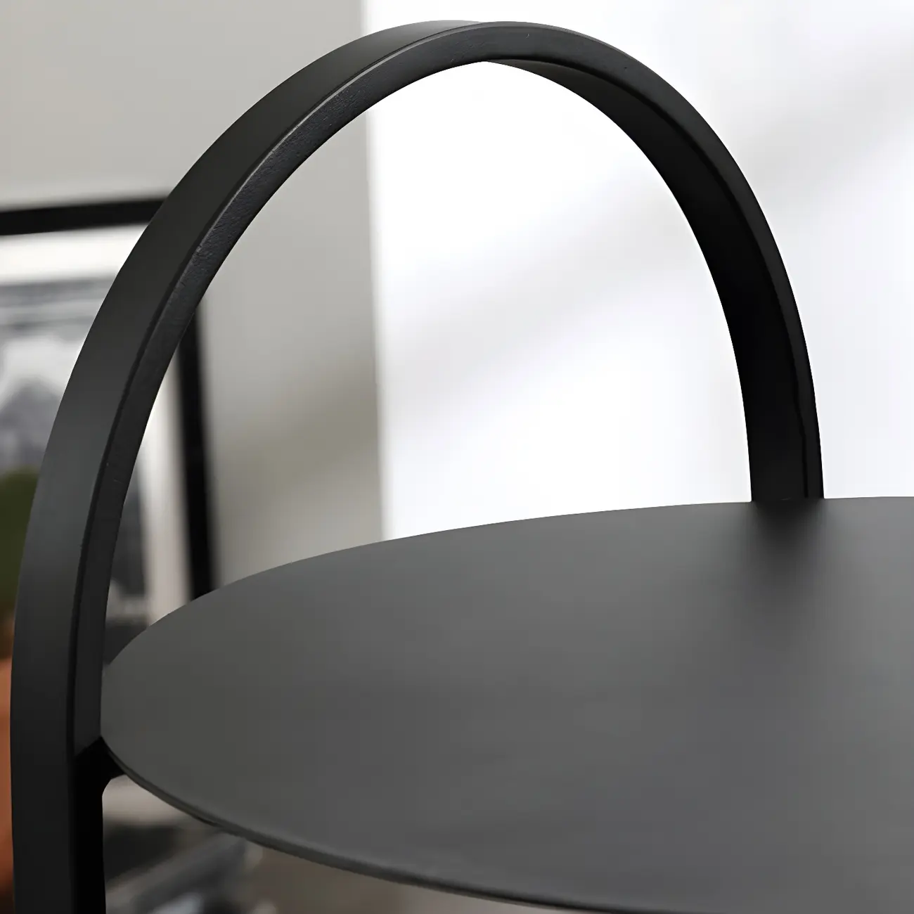 Simple Round Metal Bedside Table in Black with Shelf  Image - 12 | homeyfad