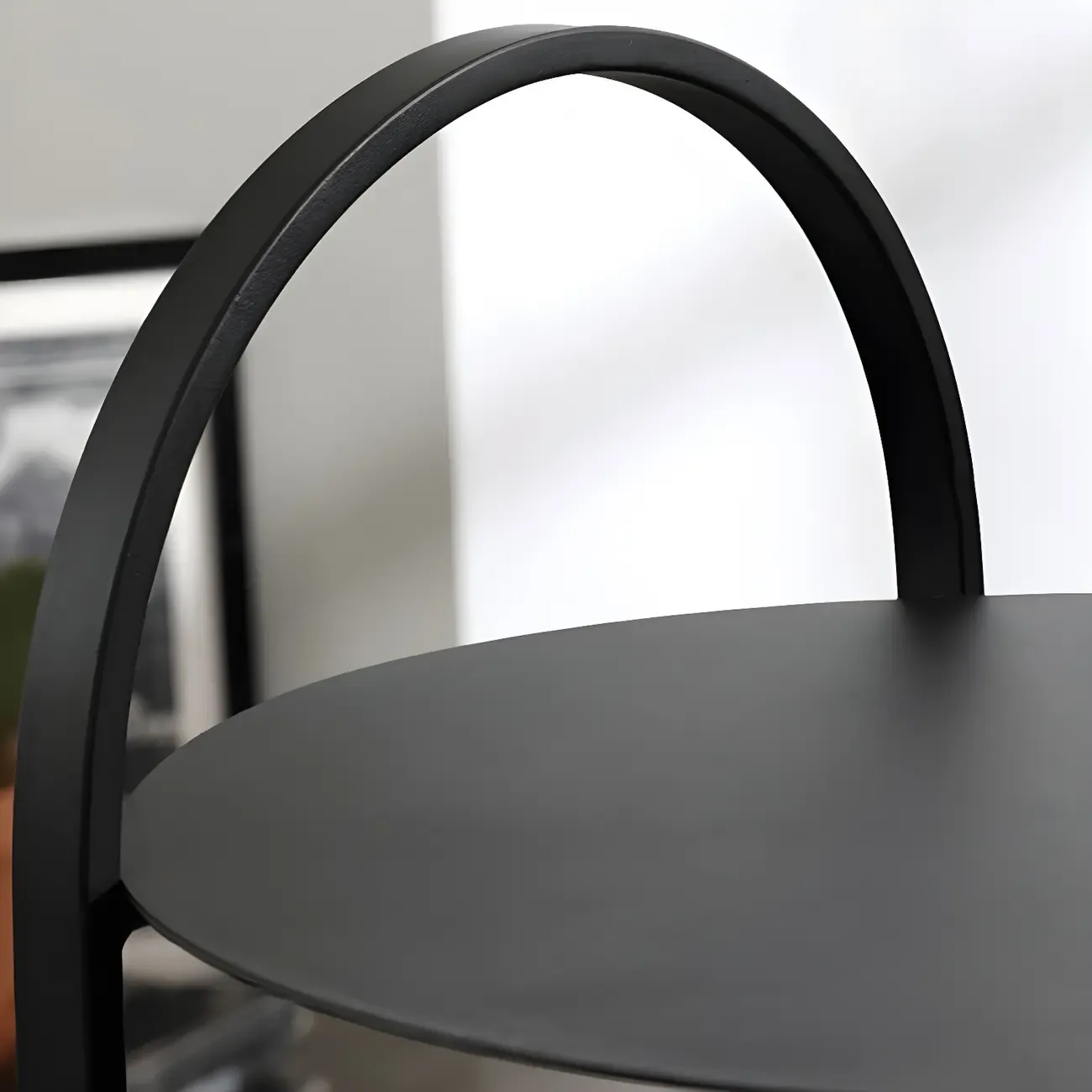 Simple Round Metal Bedside Table in Black with Shelf  Image - 12