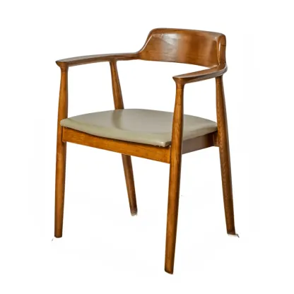 Simplistic Leather Upholstered Dining Chair Wooden with Armrest Image - 19