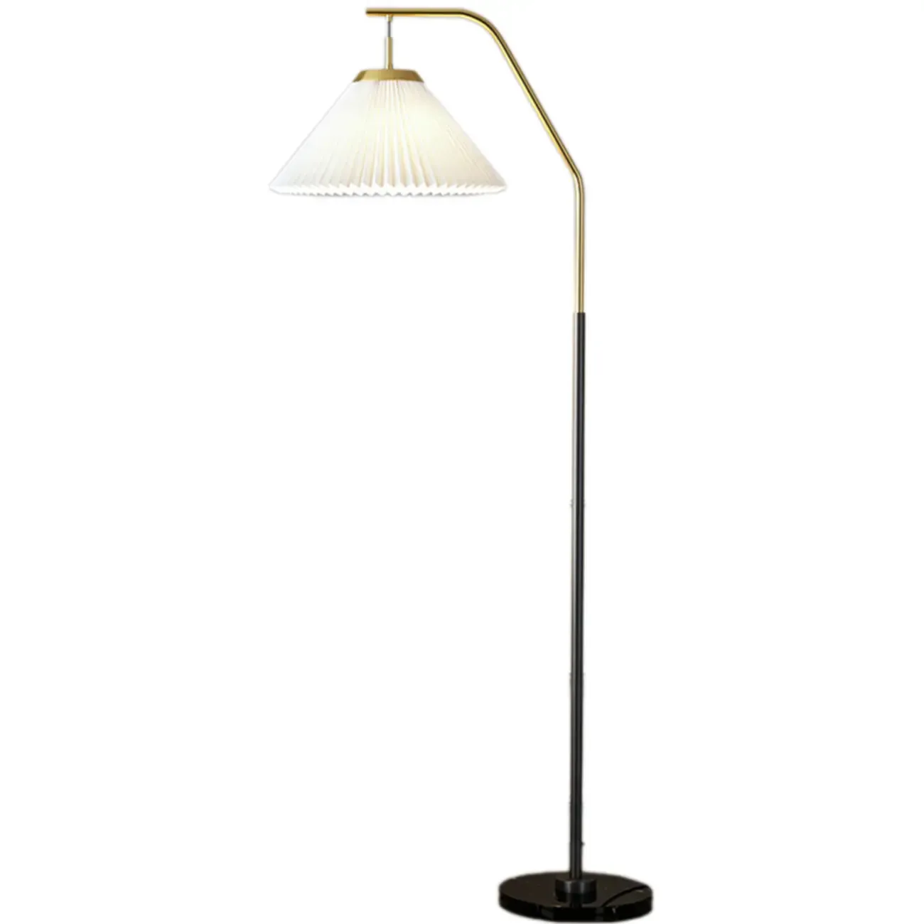 Black Traditional Floor Lamp with White Pleated Fabric Shade Image - 7