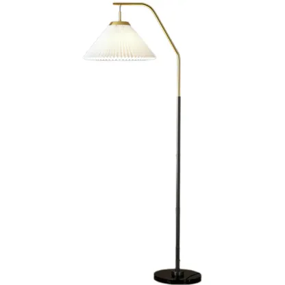 Black Traditional Floor Lamp with White Pleated Fabric Shade Image - 7