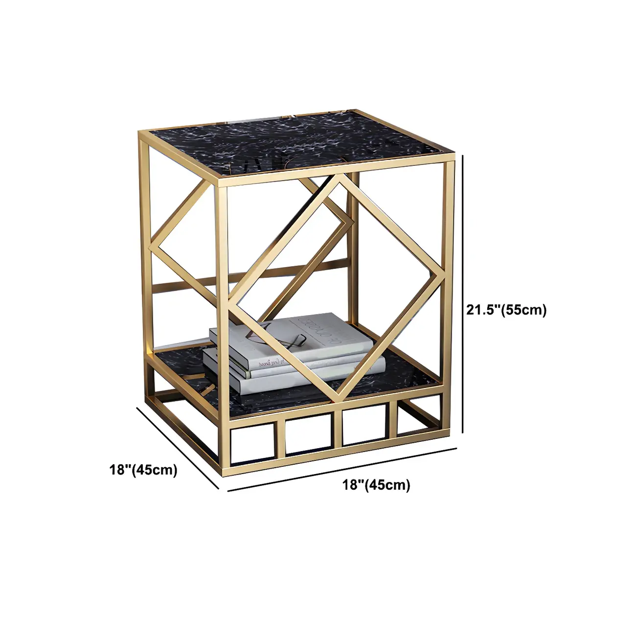 Luxury Bedside Table with Metal Frame in Black Stone Countertop #size | homeyfad