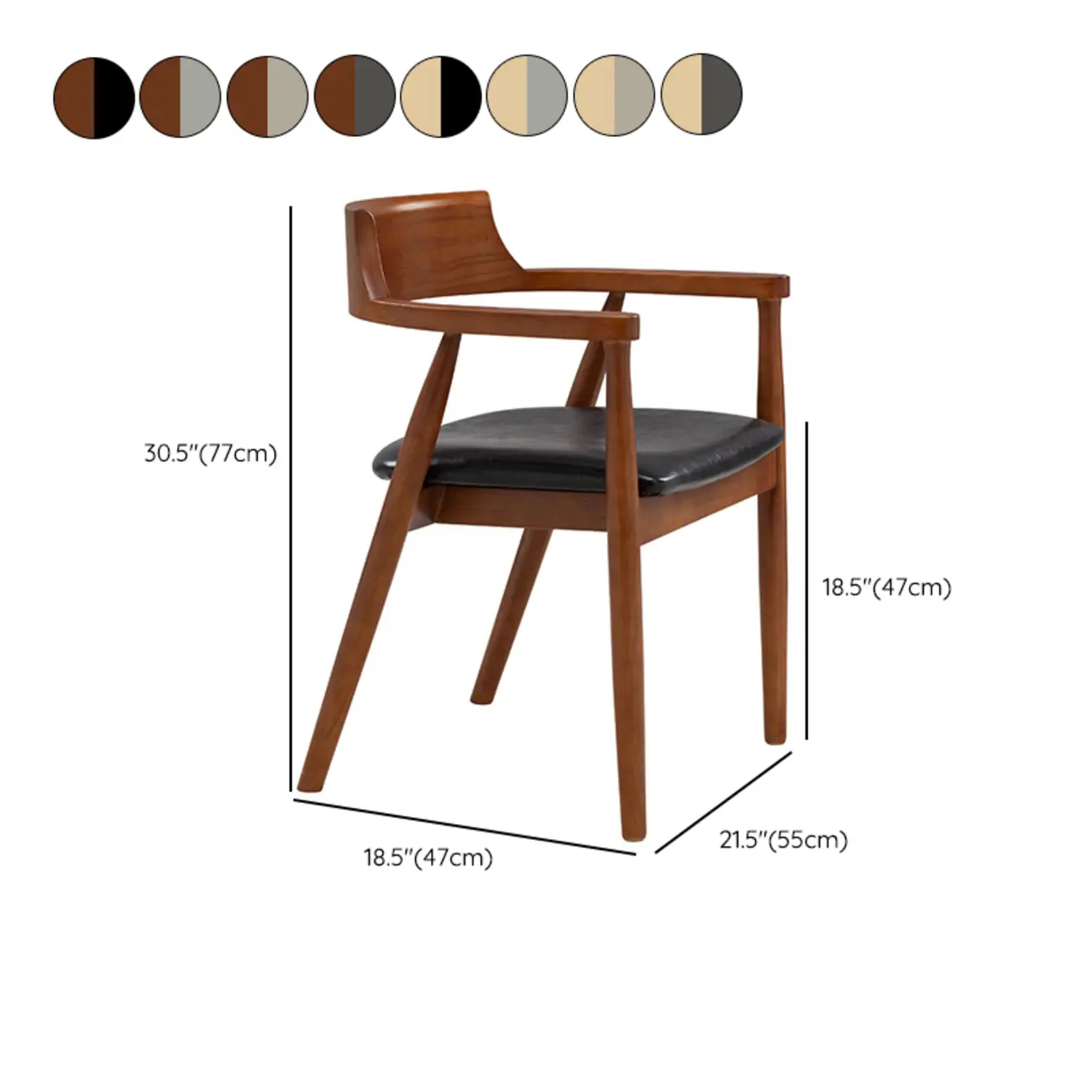 Simplistic Leather Upholstered Dining Chair Wooden with Armrest #size