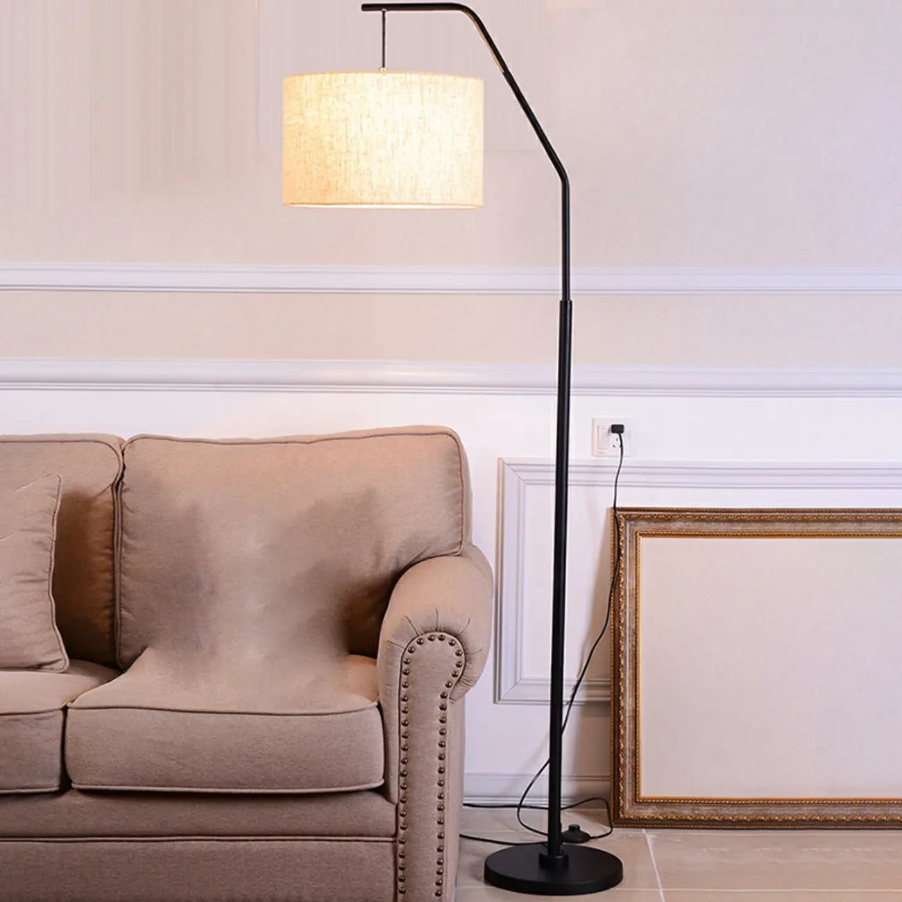 Black Traditional Floor Lamp with White Pleated Fabric Shade Image - 8 | homeyfad