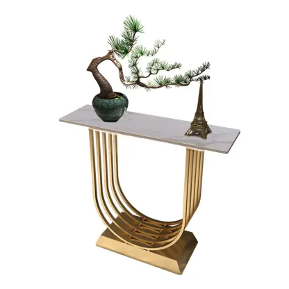 Narrow Stone Top Console Table with U-Shaped Base Image - 5