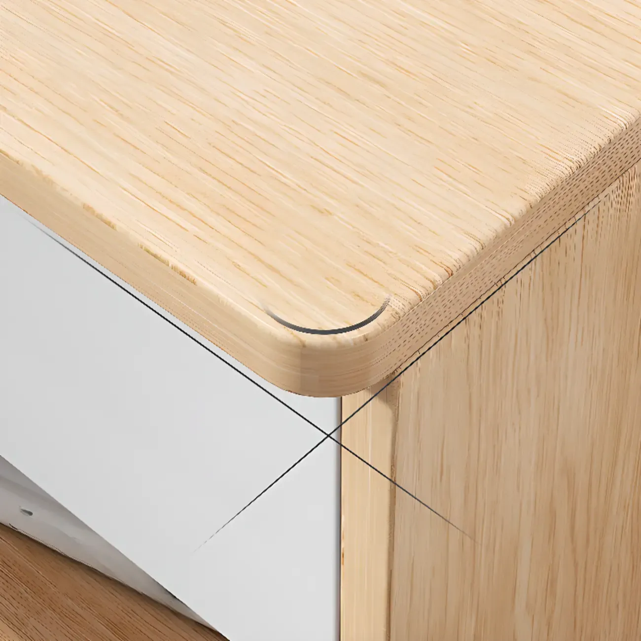 Modern Wooden Nightand with White Drawer and Open Storage Image - 9