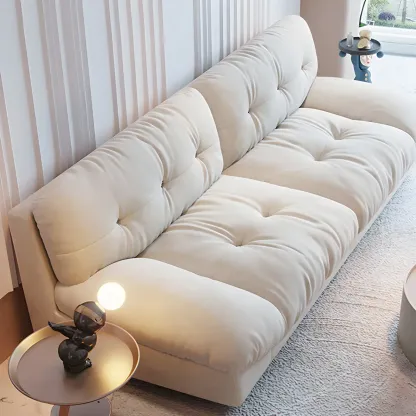 Modern Off-White Tufted Leather Sectional Sofa for Living Room Image - 12