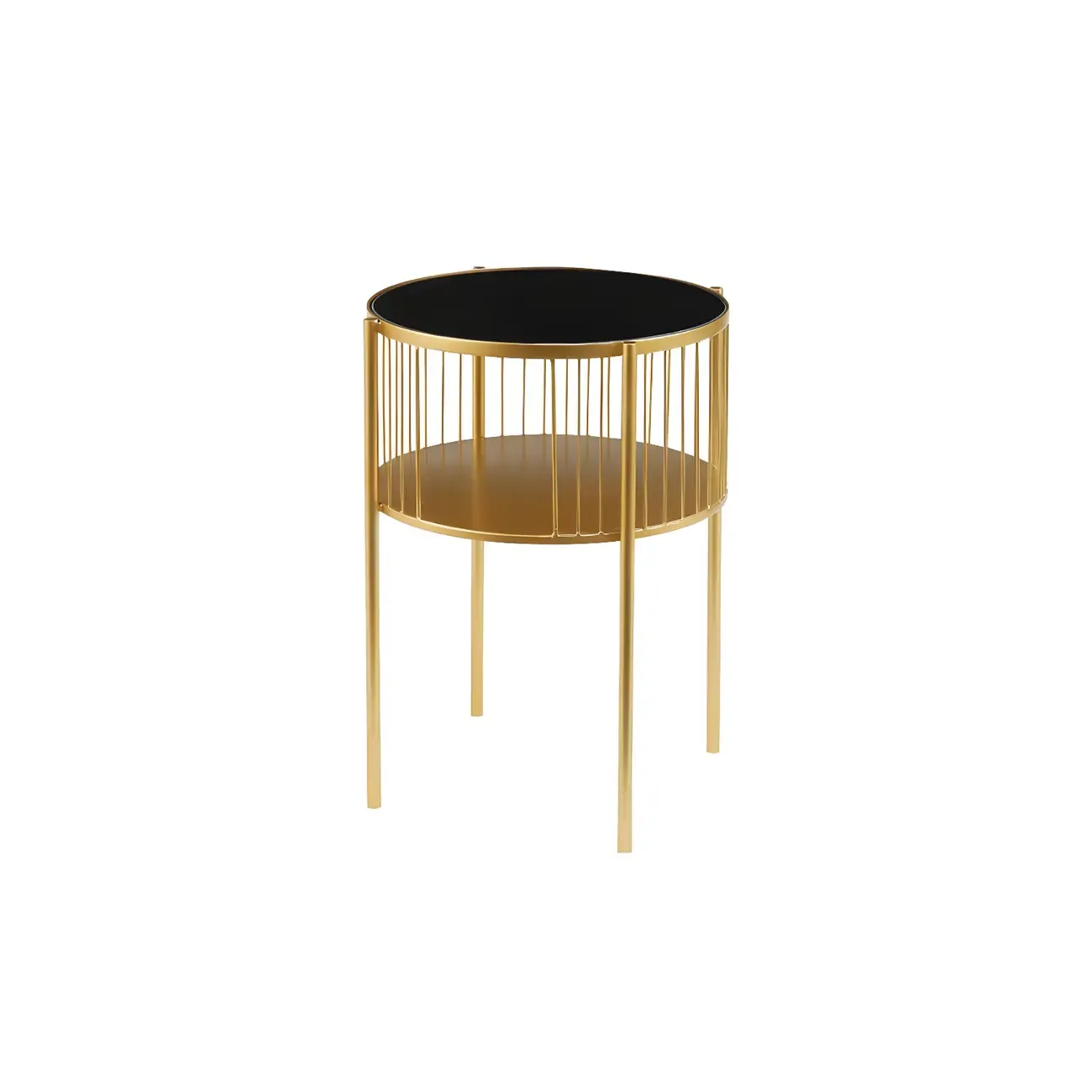 Simple Round Metal Bedside Table in Black with Shelf Image - 14