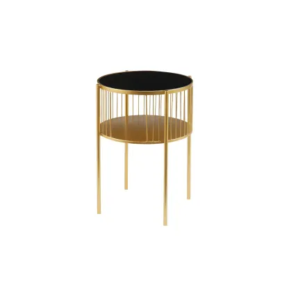 Simple Round Metal Bedside Table in Black with Shelf  Image - 14