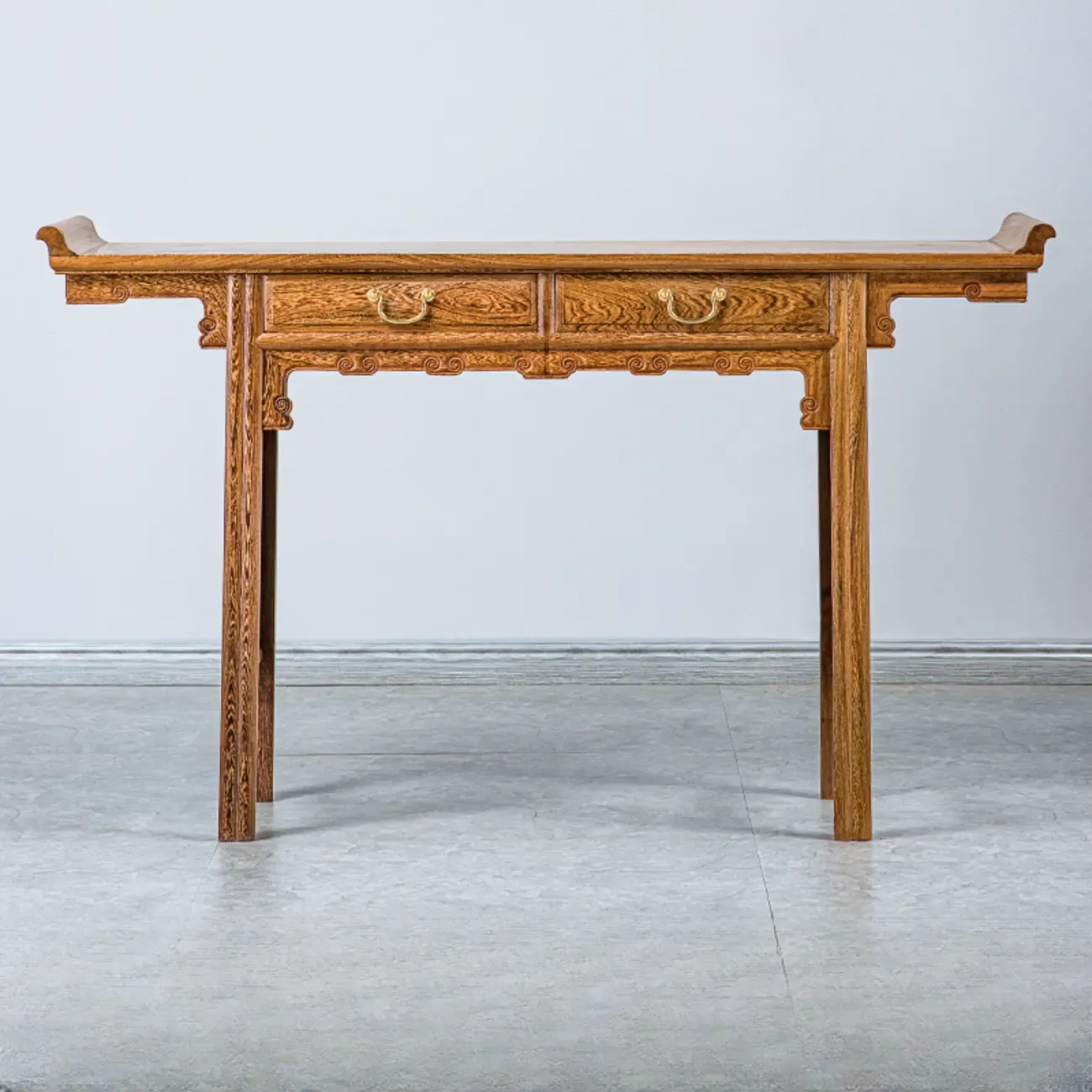 Oriental Brown Wooden Console Table with Drawers Image - 5