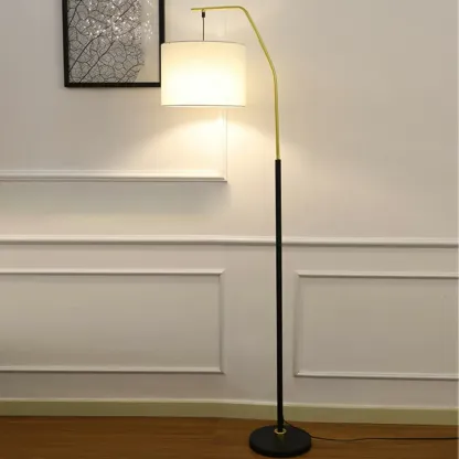 Black Traditional Floor Lamp with White Pleated Fabric Shade Image - 9