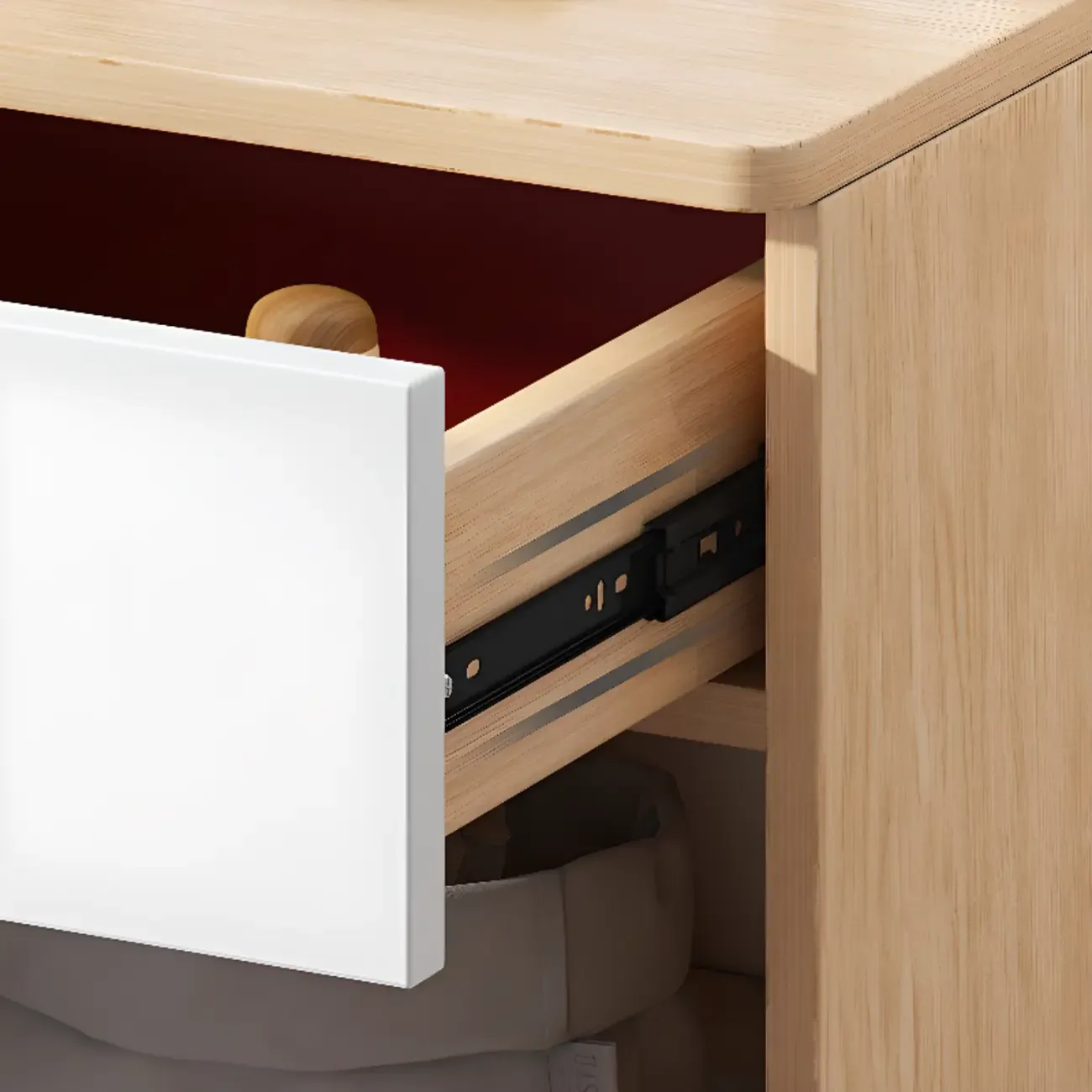 Modern Wooden Nightand with White Drawer and Open Storage Image - 10