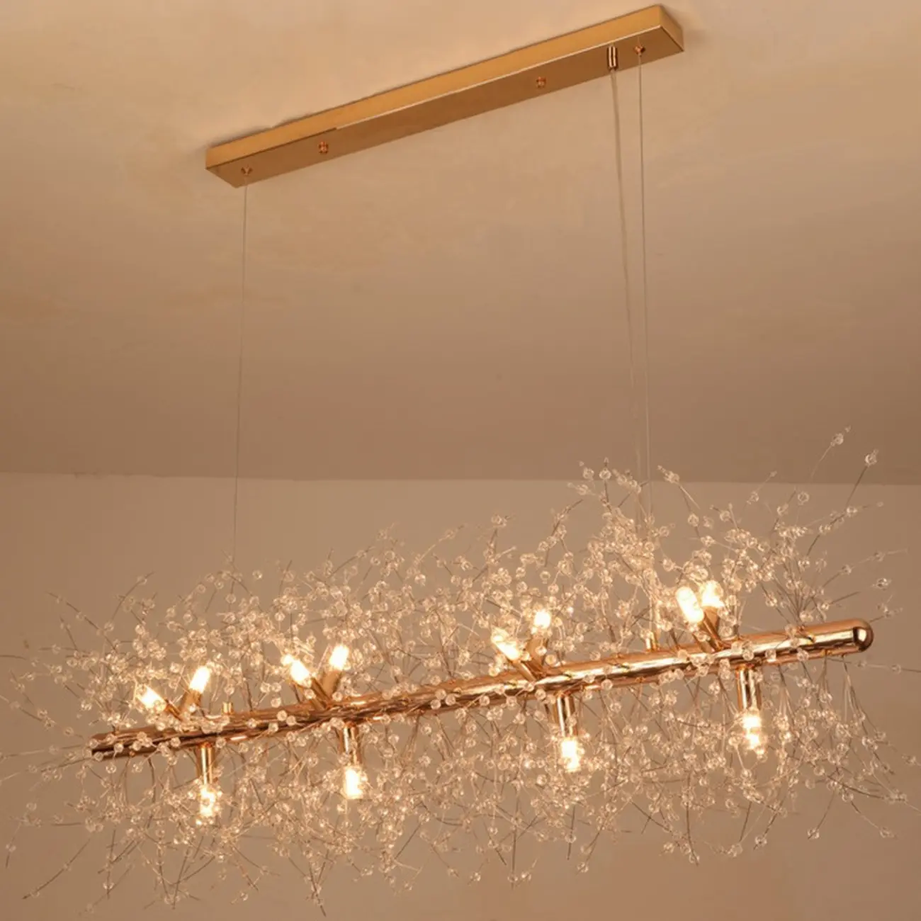 Golden Geometric Crystal Island Light Adjustable Hanging Length Image - 12 | homeyfad