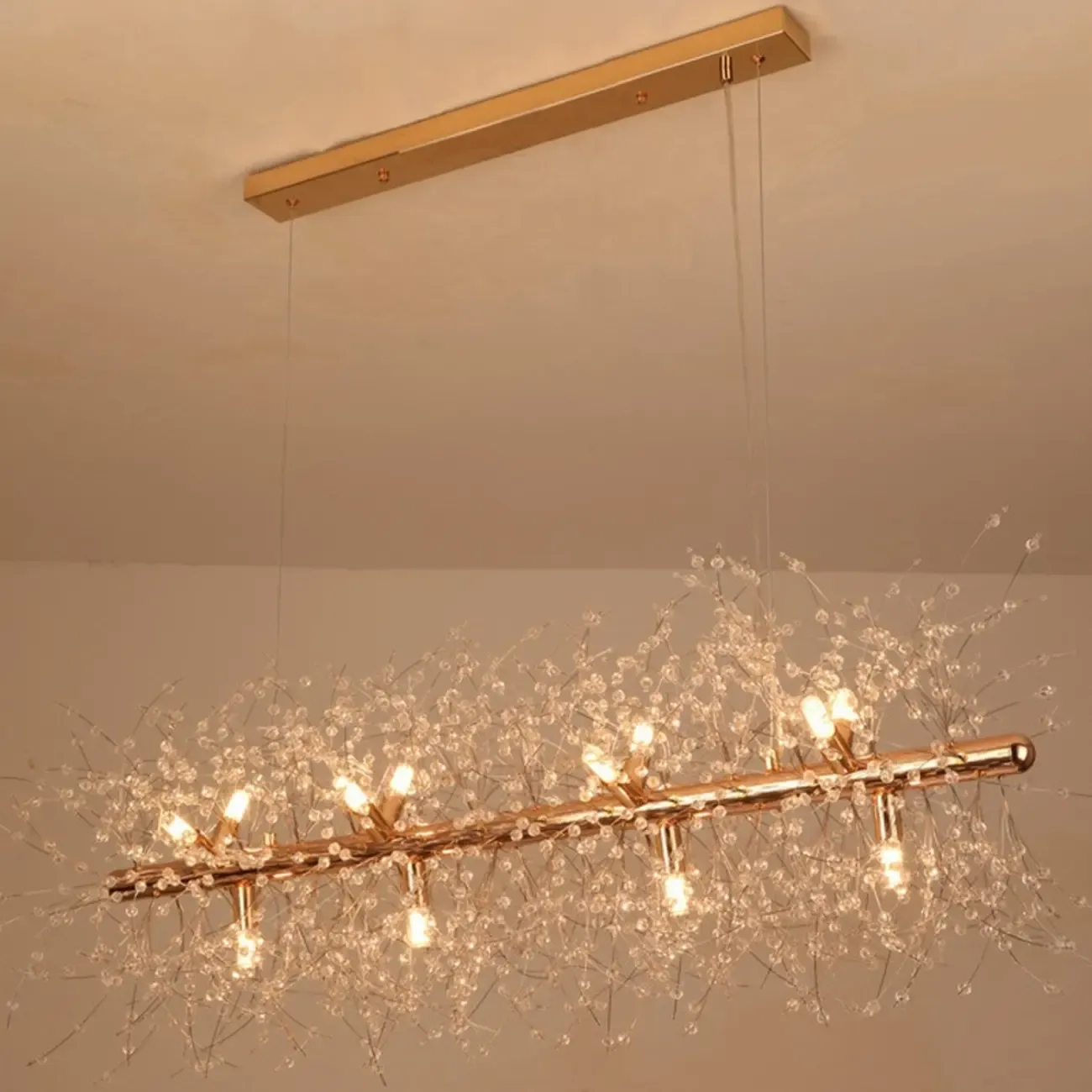 Golden Geometric Crystal Island Light Adjustable Hanging Length Image - 12