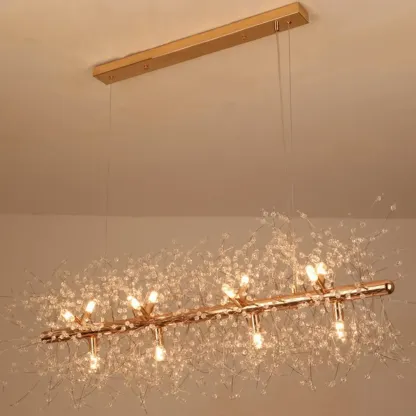 Golden Geometric Crystal Island Light Adjustable Hanging Length Image - 12