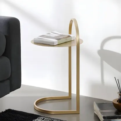 Simple Round Metal Bedside Table in Black with Shelf  Image - 15