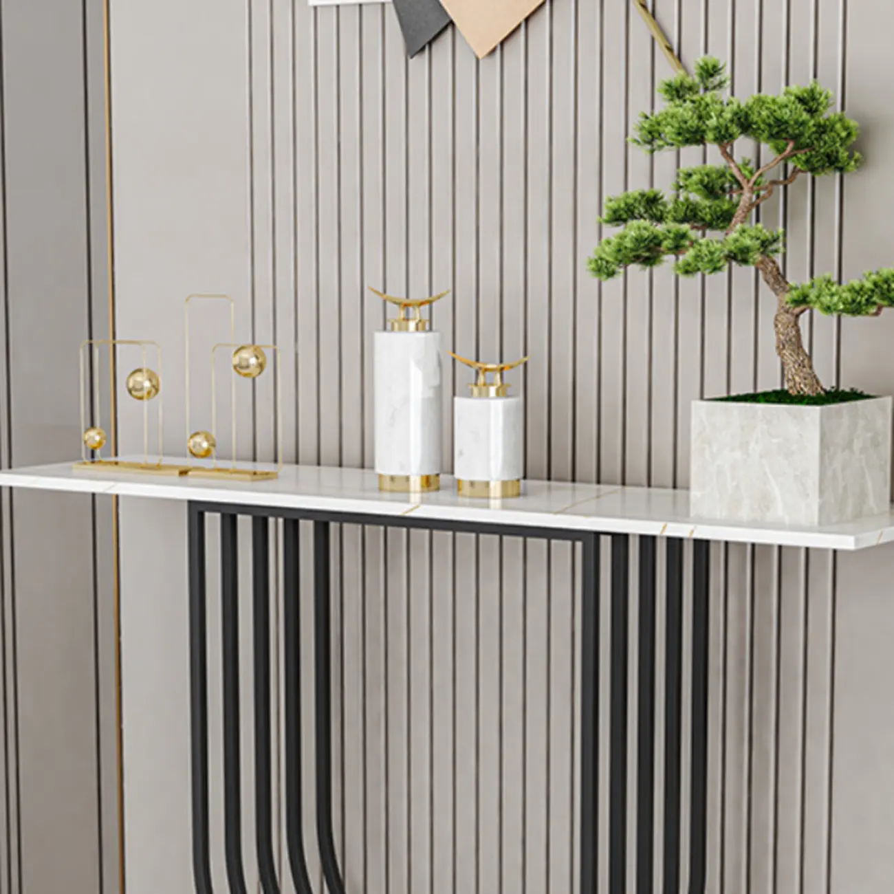 Narrow Stone Top Console Table with U-Shaped Base Image - 7 | homeyfad