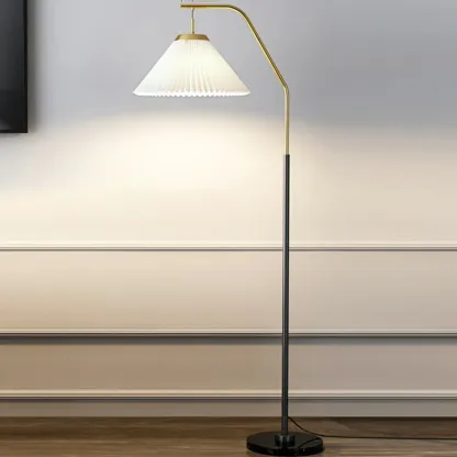 Black Traditional Floor Lamp with White Pleated Fabric Shade Image - 10