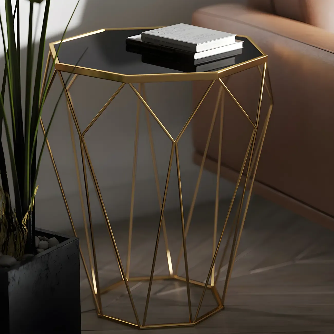 Simple Round Metal Bedside Table in Black with Shelf  Image - 16
