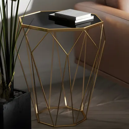 Simple Round Metal Bedside Table in Black with Shelf  Image - 16