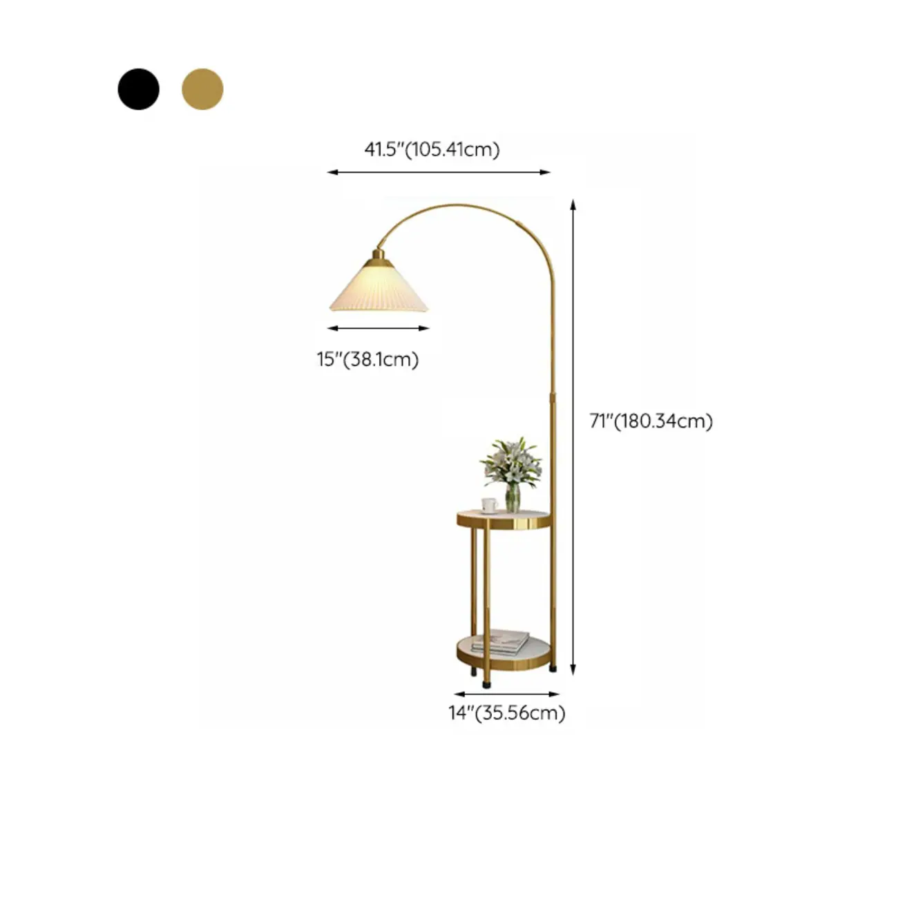 Arc Floor Lamp with Shelves and Adjustable Head for Living Room #size