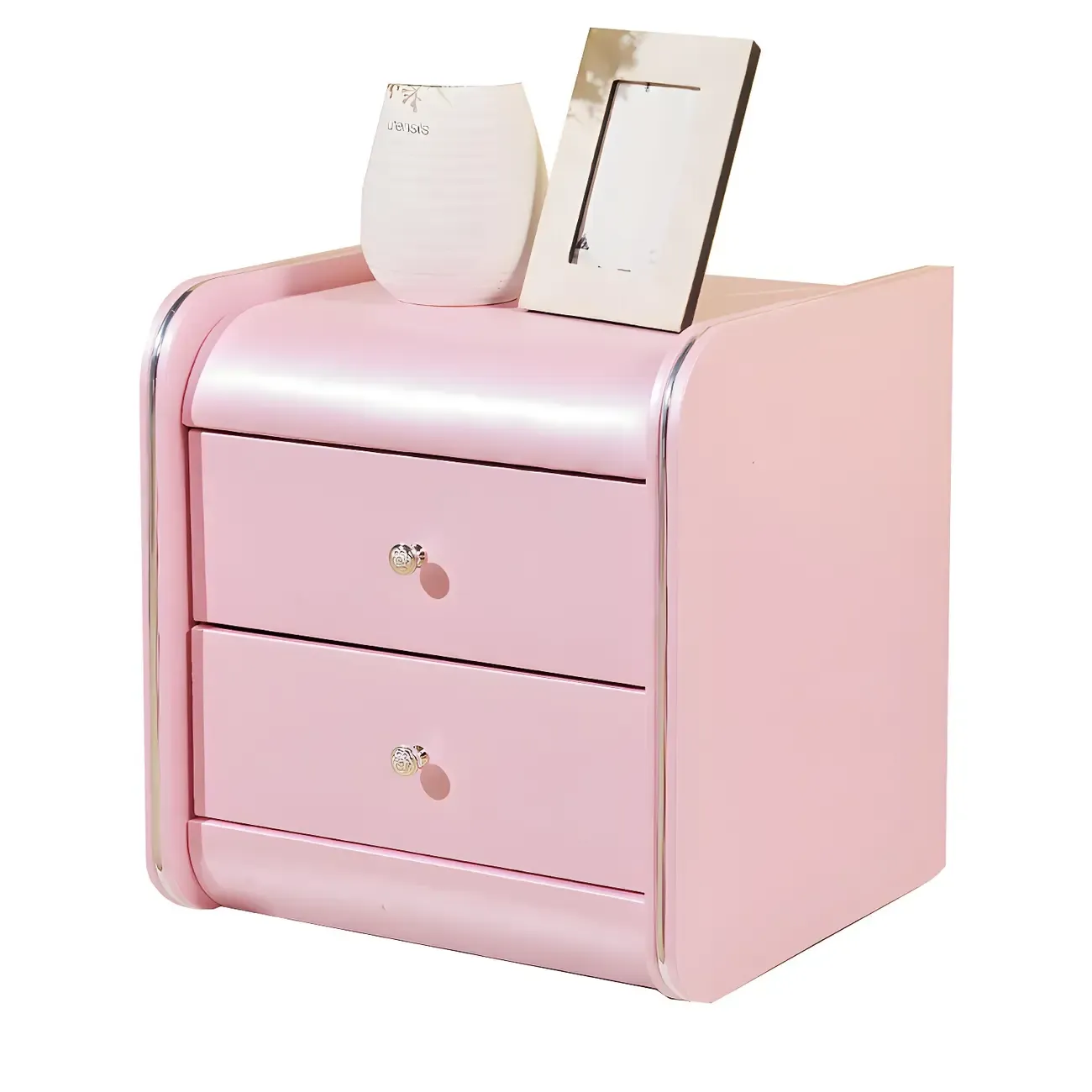 Stylish Leather Round Edge Bedside Table with 2 Drawers in Blue Image - 30