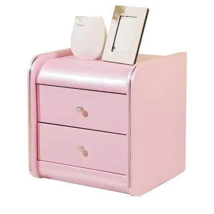 Stylish Leather Round Edge Bedside Table with 2 Drawers in Blue Image - 30