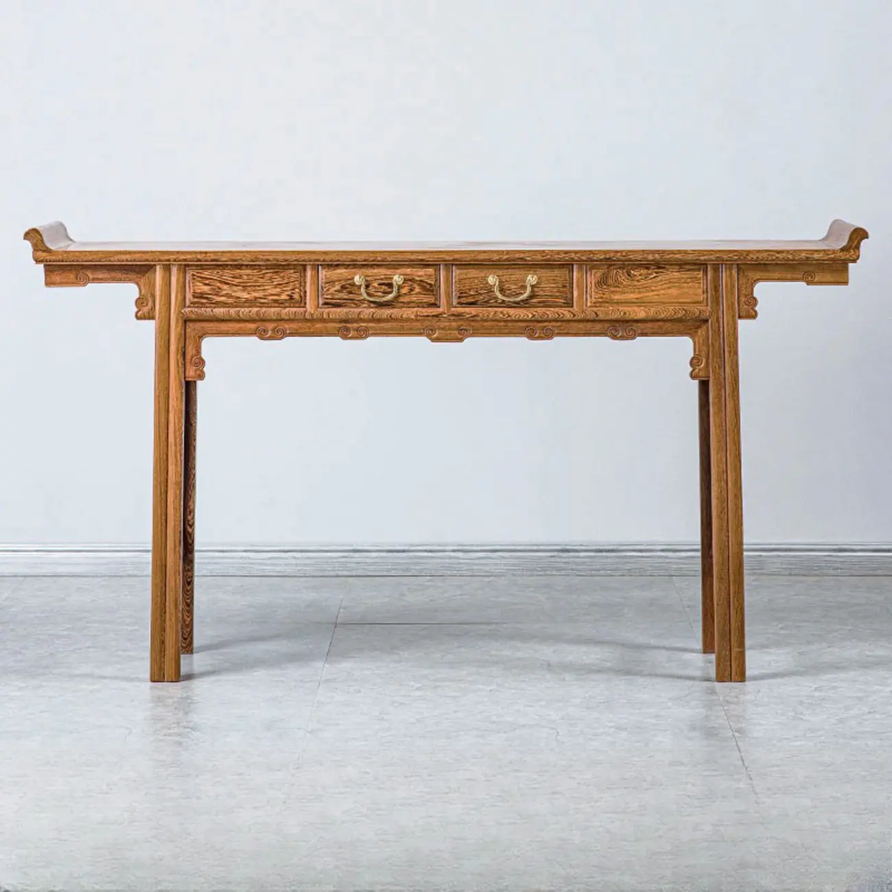 Oriental Brown Wooden Console Table with Drawers Image - 7 | homeyfad