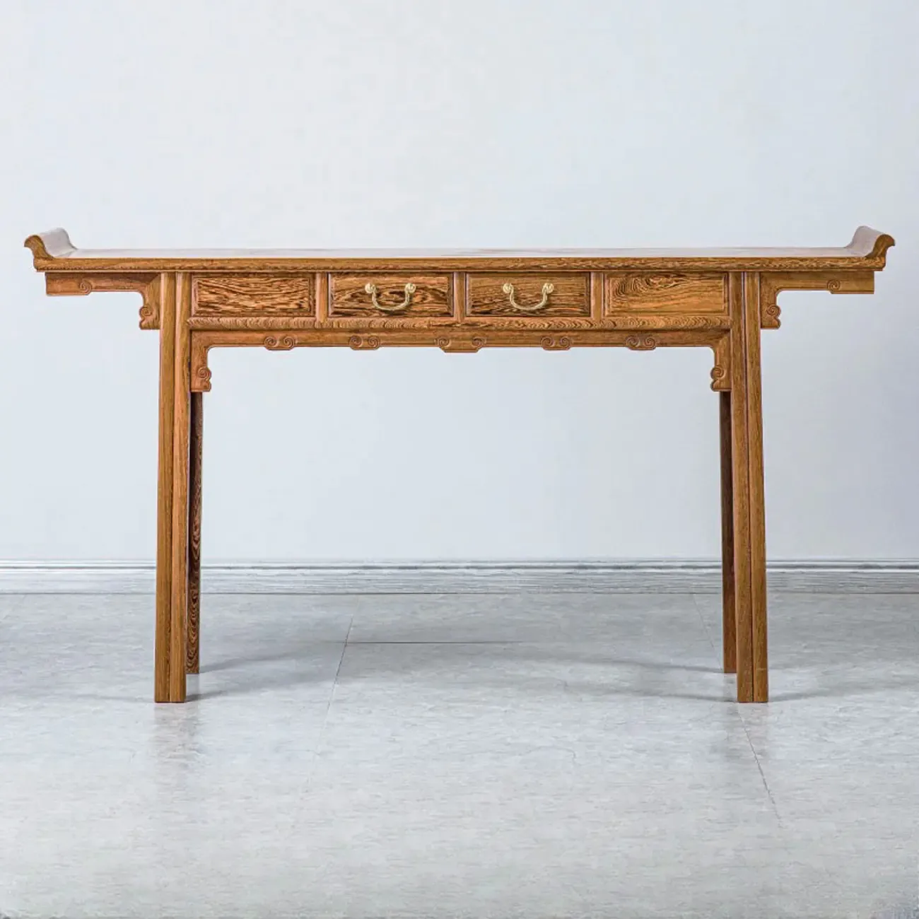 Oriental Brown Wooden Console Table with Drawers Image - 7