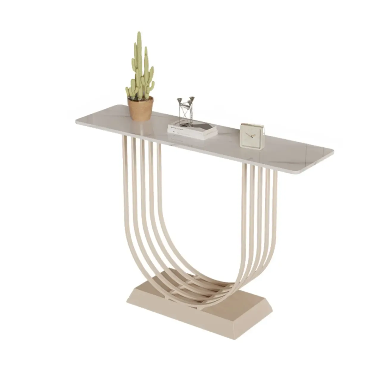 Narrow Stone Top Console Table with U-Shaped Base Image - 9
