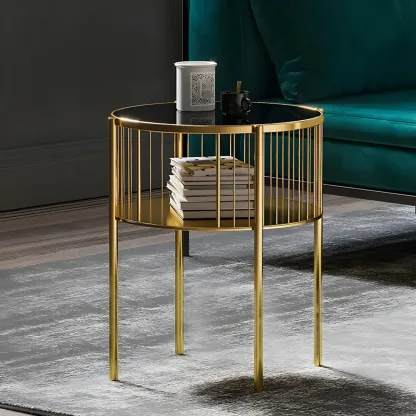 Simple Round Metal Bedside Table in Black with Shelf  Image - 17