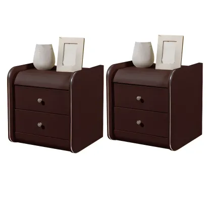 Stylish Leather Round Edge Bedside Table with 2 Drawers in Blue Image - 31