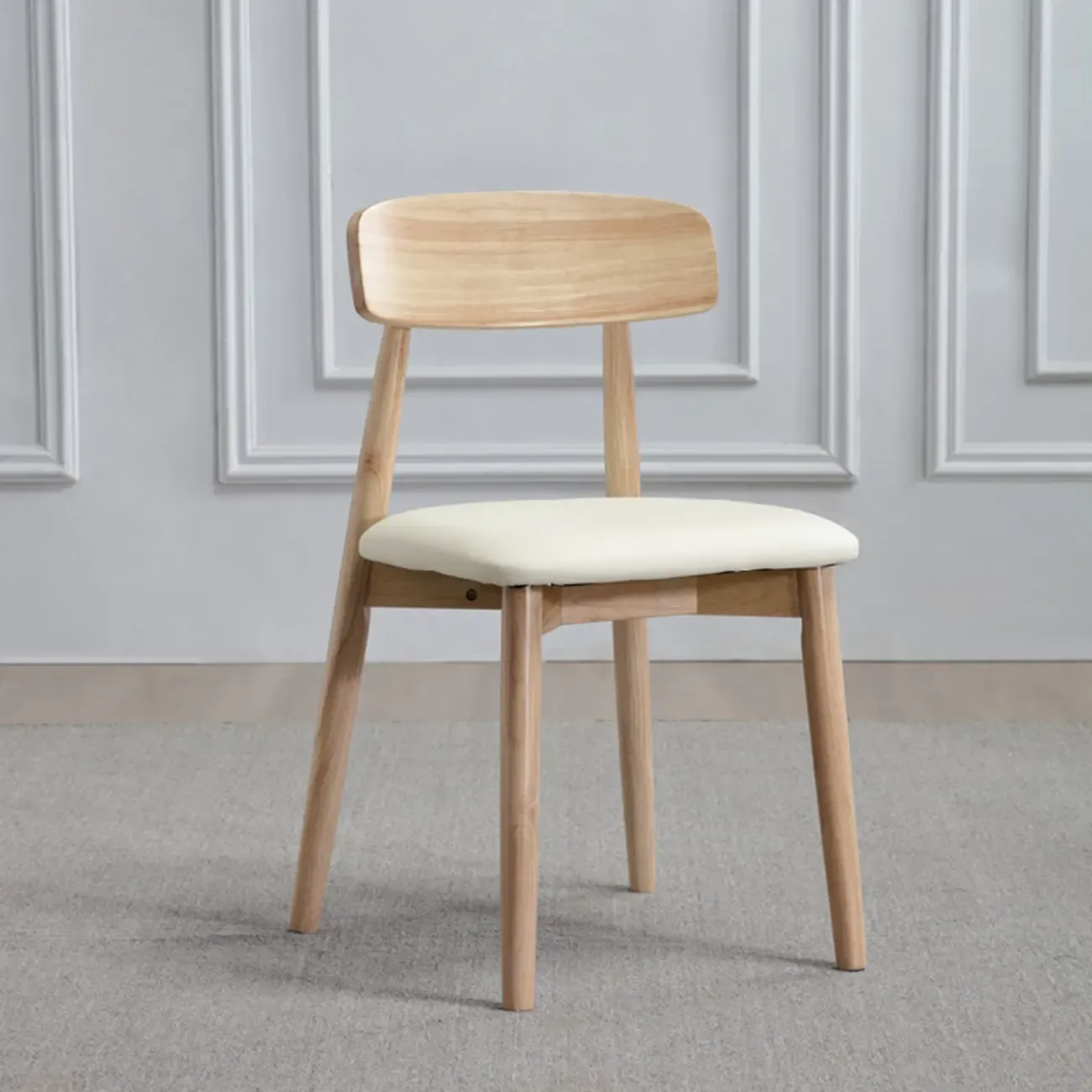 Scandinavian Wooden Low Back Upholstered Dining Chair Image - 8