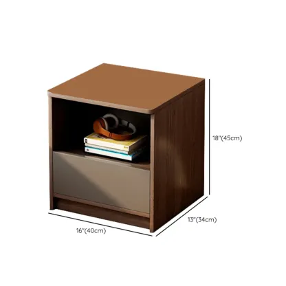 Modern Wooden Nightand with White Drawer and Open Storage Image - 13