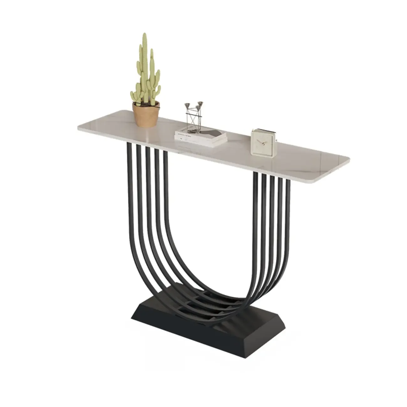 Narrow Stone Top Console Table with U-Shaped Base Image - 10