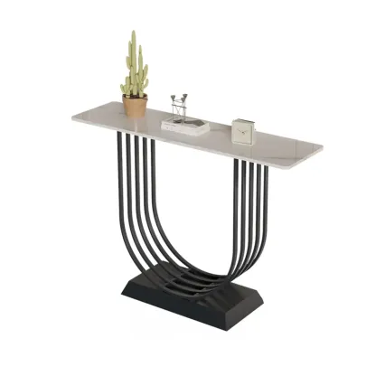 Narrow Stone Top Console Table with U-Shaped Base Image - 10