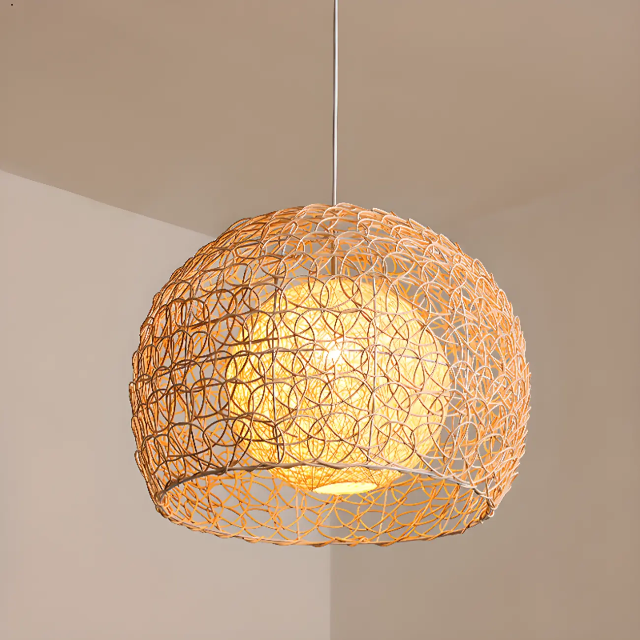 Japanese Rattan Round Lantern Pendant Light for Dining Room Image - 9 | homeyfad