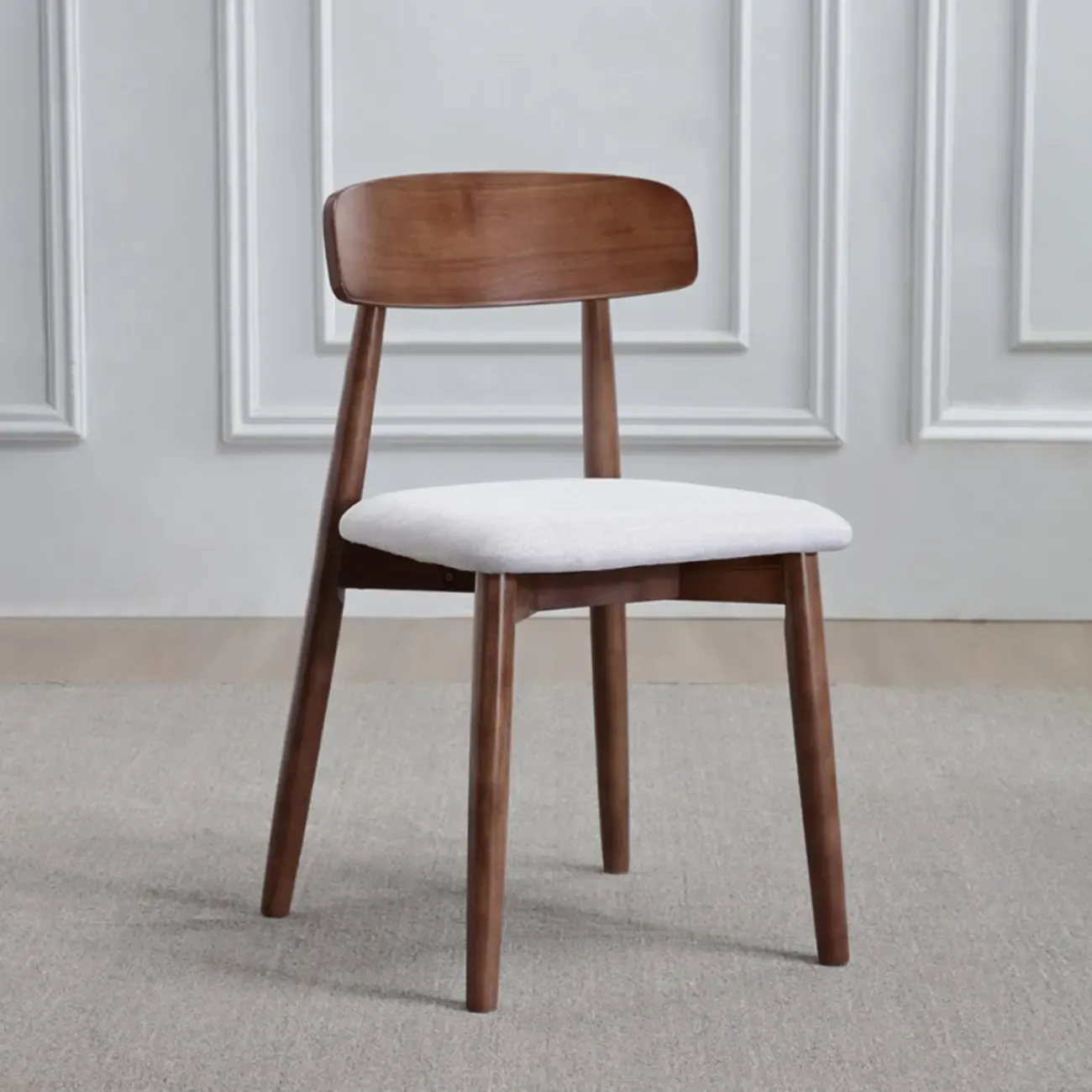 Scandinavian Wooden Low Back Upholstered Dining Chair Image - 10
